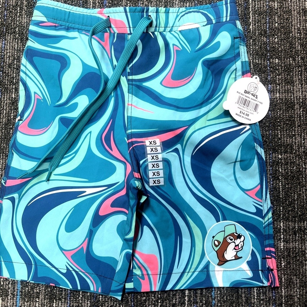 BUC-EE'S Boys Swim Trunks YOUTH X-SMALL Blueteal Swirl Marble Pattern New W Tags
